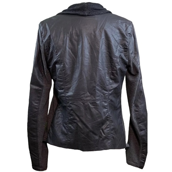Blank NYC Faux Leather Moto Jacket Draped Cowl Asymmetric Zip Gray Size Small - Picture 3 of 7